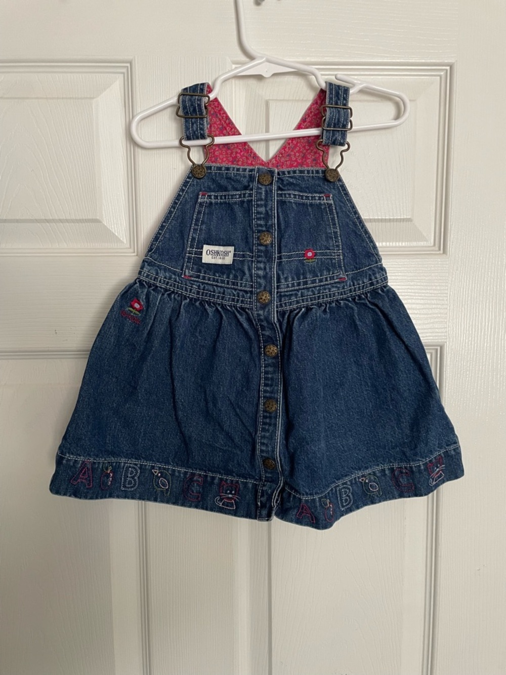 Vintage ABC’s OshKosh B'gosh Girls' 3T Denim Overall Dress with Embroidery